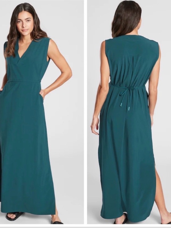 Athleta Dresses & Skirts - Athleta Teal Sleeveless Maxi Dress with Tie-Back Waist